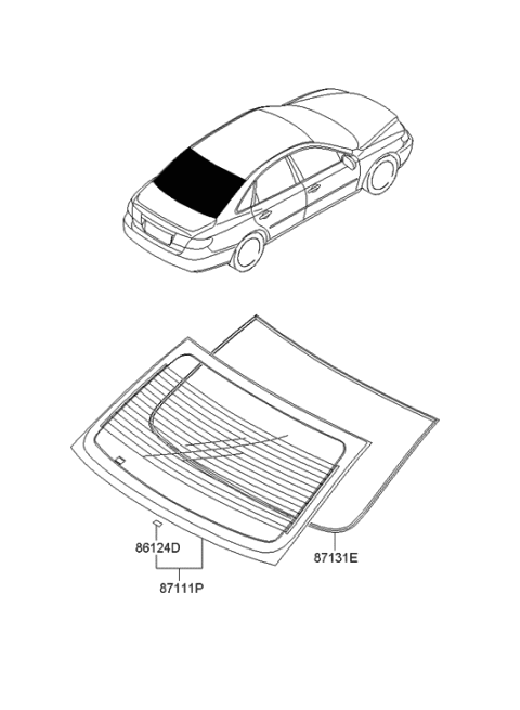2006 Hyundai Azera Produced Before OCT.30.2006 Rear Window Glass & Moulding Diagram