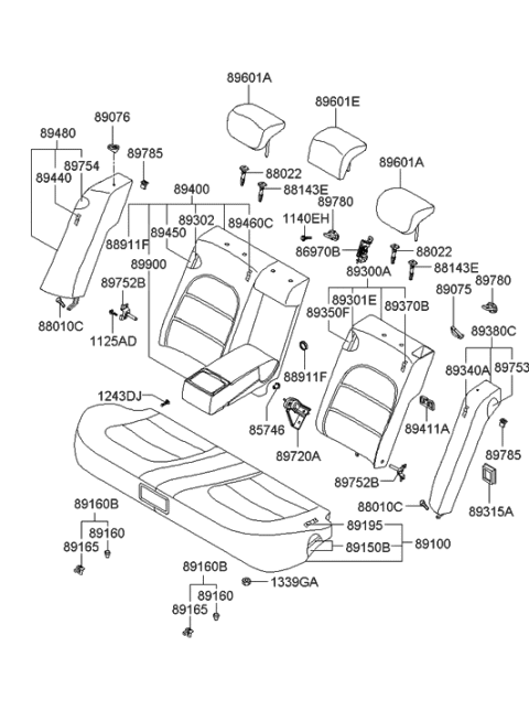 2006 Hyundai Azera Rear Right Seatback Main Cover Diagram for 89470-3L330-B9Q