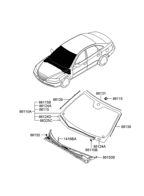 2006 Hyundai Azera Produced Before OCT.30.2006 Windshield Glass Diagram