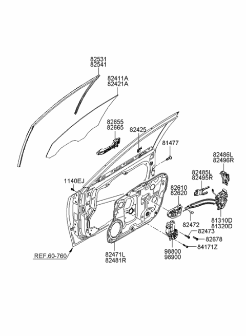 1994 Hyundai Sonata Latch & ACTUATOR Assembly-Front Door O Diagram for 81310-3L020-A
