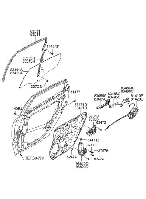 2005 Hyundai Azera Rear Door Window Reg & Glass Diagram