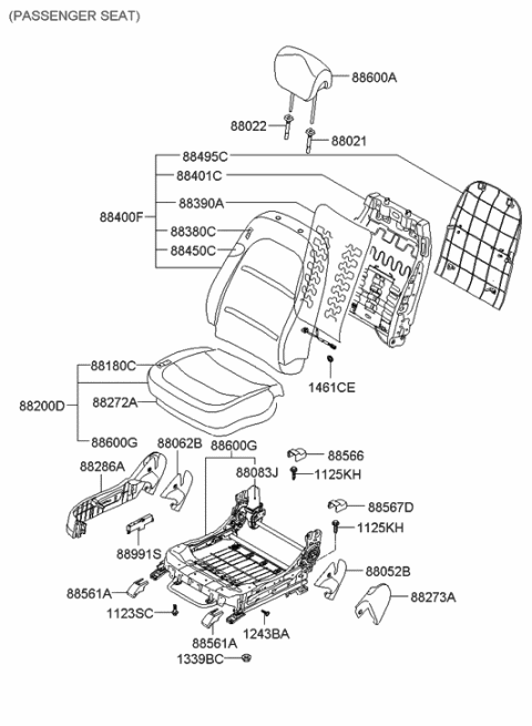 2005 Hyundai Azera Back Assembly-Front Seat Passenger Diagram for 88403-3L160-A9Q