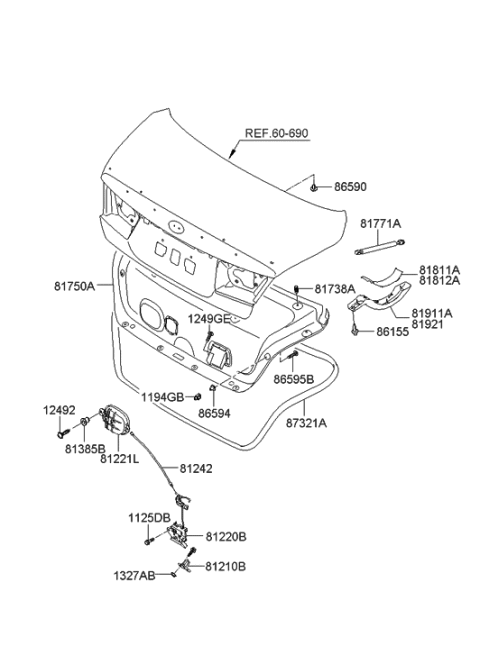 2006 Hyundai Azera Produced Before OCT.30.2006 Trunk Lid Trim Diagram