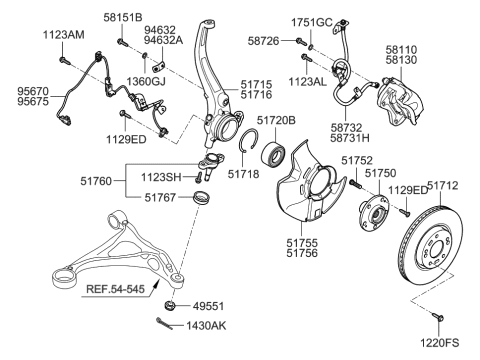 2006 Hyundai Azera Produced Before OCT.30.2006 Front Axle Diagram 1