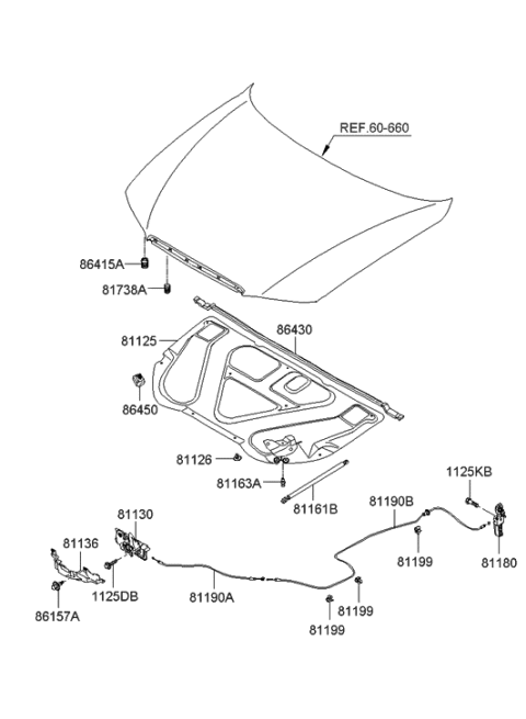 1994 Hyundai Sonata Handle Assembly-Hood Latch Release Diagram for 81180-3L000-J9
