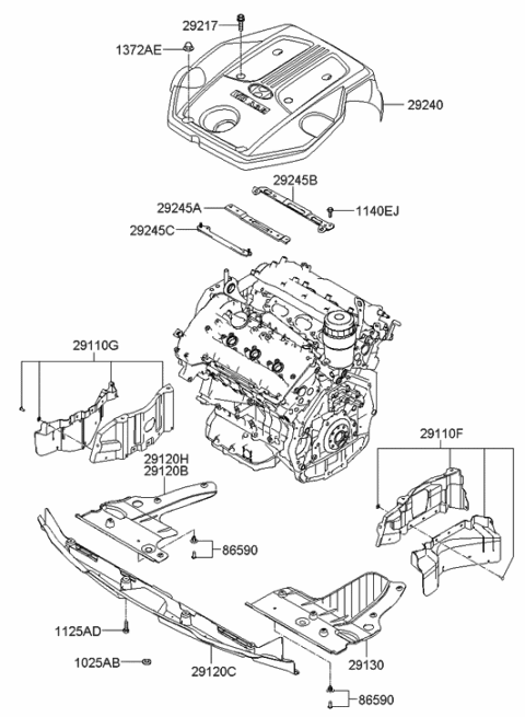 1994 Hyundai Sonata Cover-Engine Under,LH Diagram for 29130-3K300