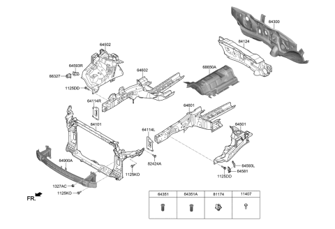 2020 Hyundai Tucson Beam Complete-FR Bumper Diagram for 64900-D3610