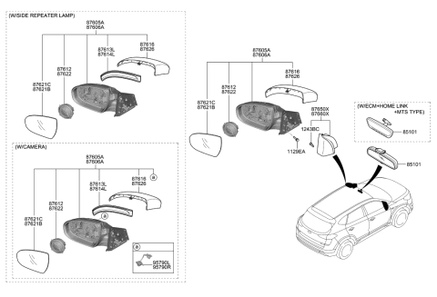 2019 Hyundai Tucson Glass Holder Assembly-Outside Rear View,RH Diagram for 87621-D3500