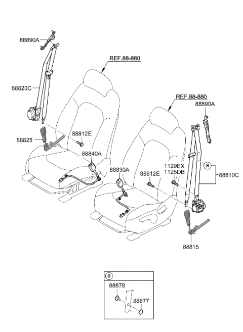 2019 Hyundai Tucson Front Seat Belt Assembly Right Diagram for 88820-D3500-TTX