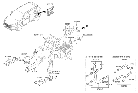2020 Hyundai Tucson Duct-Rear Heating,RH Diagram for 97370-D3200
