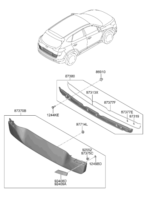 2019 Hyundai Tucson Clip-Back Panel MLDG MTG Diagram for 92552-D3000