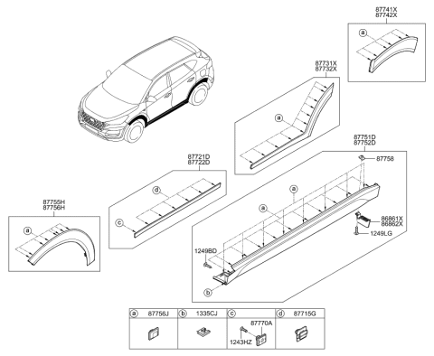 2020 Hyundai Tucson Body Side Moulding Diagram