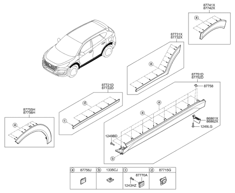 2019 Hyundai Tucson Body Side Moulding Diagram