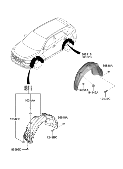 2019 Hyundai Tucson Rear Wheel Guard Assembly,Left Diagram for 86821-D3500
