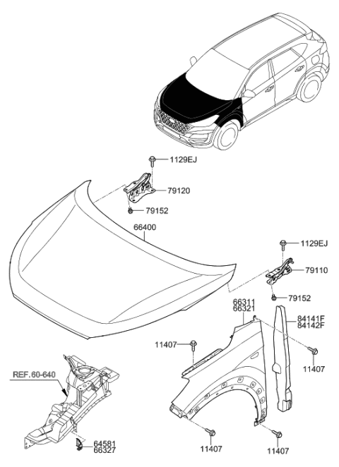 2021 Hyundai Tucson Fender & Hood Panel Diagram