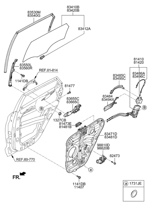 2021 Hyundai Tucson Rear Door Window Regulator & Glass Diagram