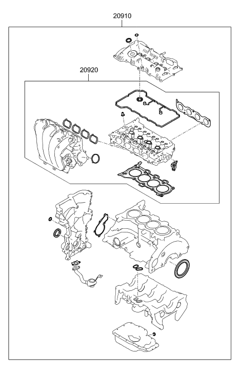 2019 Hyundai Tucson Gasket Kit-Engine Overhaul UPR Diagram for 20920-2EC01