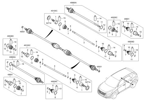 2019 Hyundai Tucson Joint & Boot Kit-Rear Axle Wheel Diagram for 49625-D3000