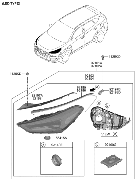 2021 Hyundai Tucson Head Lamp Sub Assembly, Right Diagram for 92104-D3750