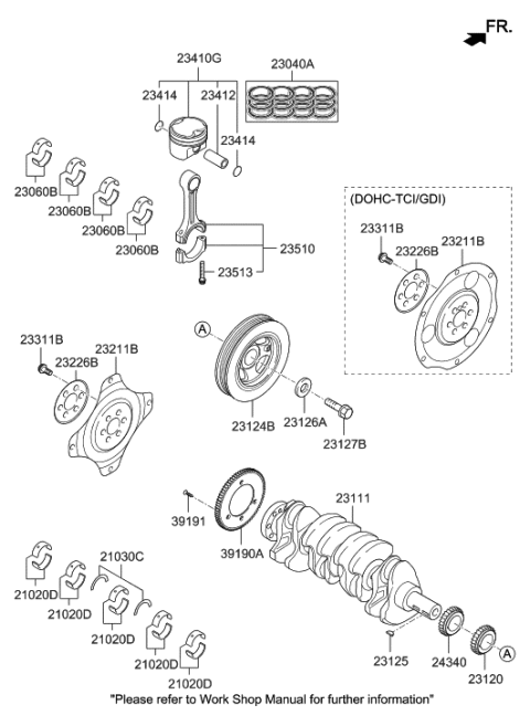 2019 Hyundai Tucson Piston & Pin & Snap Ring Assembly Diagram for 23041-2EAA0