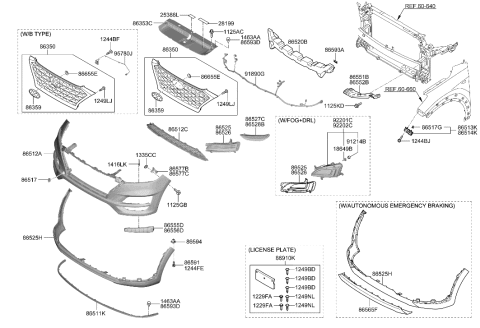 2020 Hyundai Tucson Front Bumper Lower Grille Diagram for 86561-D3500