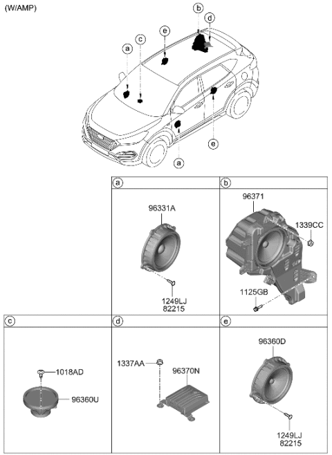 2020 Hyundai Tucson Sub Woofer Speaker Assembly Diagram for 96380-D3150