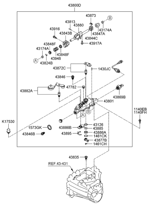 2012 Hyundai Genesis Coupe Shaft Complete-Control Diagram for 43800-23150