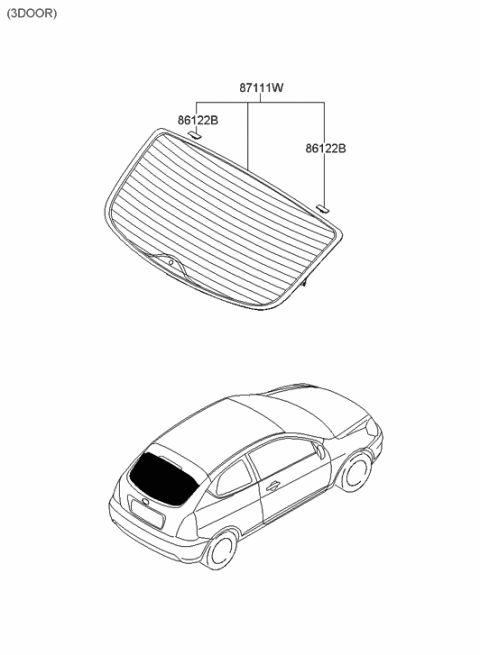 2005 Hyundai Accent New Body Style Rear Window Glass & Moulding Diagram 2