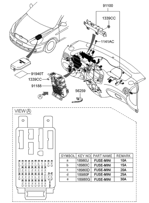 2012 Hyundai Genesis Coupe Instrument Panel Junction Box Assembly Diagram for 91950-1G040