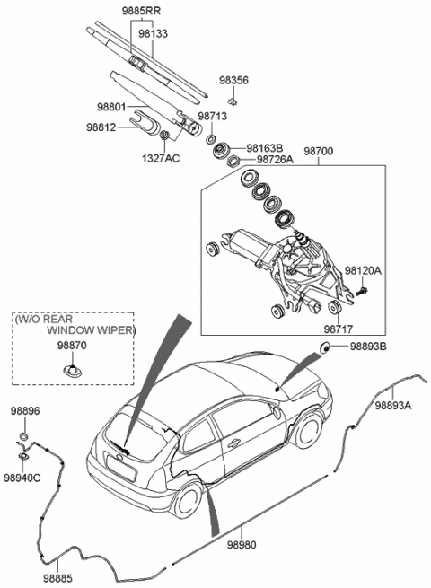 2005 Hyundai Accent New Body Style Windshield Wiper-Rear Diagram