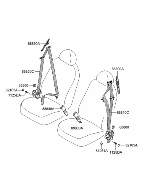 2006 Hyundai Accent Front Seat Belt Assembly Left Diagram for 88870-1E530-WK