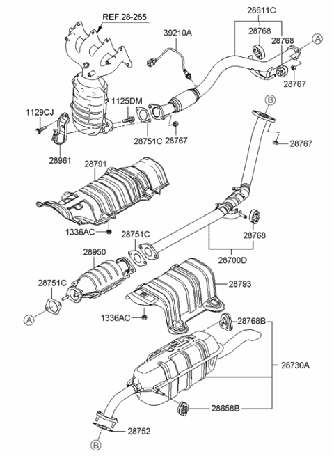 2005 Hyundai Accent Muffler & Exhaust Pipe Diagram