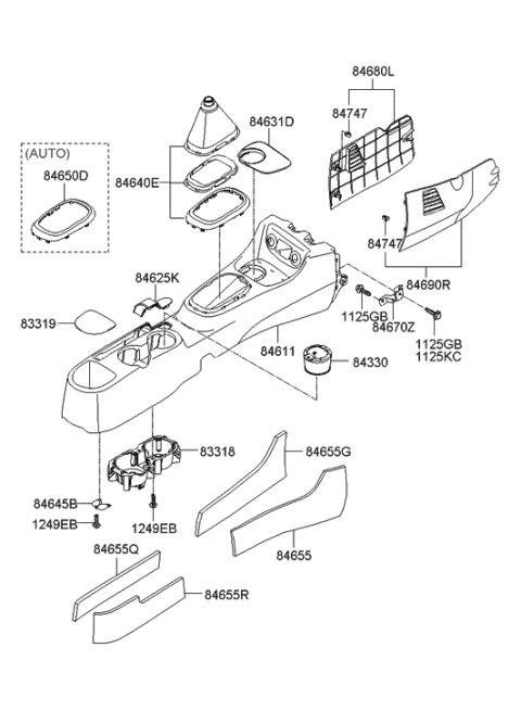 2006 Hyundai Accent Center Console Cup Holder Diagram for 84640-1E000-QS