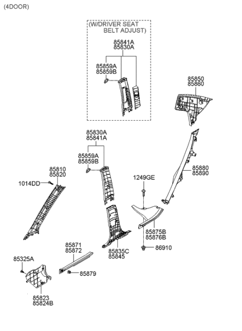 2005 Hyundai Accent New Body Style Interior Side Trim Diagram 1