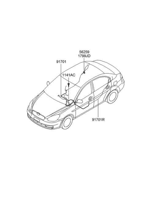 2005 Hyundai Accent Wiring Assembly-Air Bag Rear Diagram for 91701-1E581