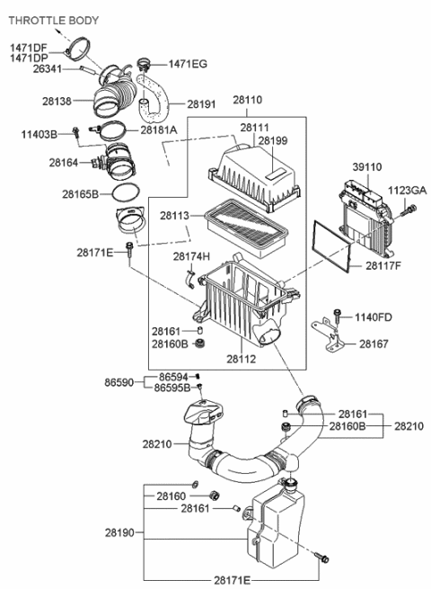 2015 Hyundai Genesis Coupe Air Cleaner Filter Diagram for 28113-1G000