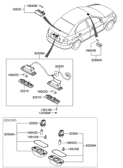 2005 Hyundai Accent New Body Style License Plate & Interior Lamp Diagram