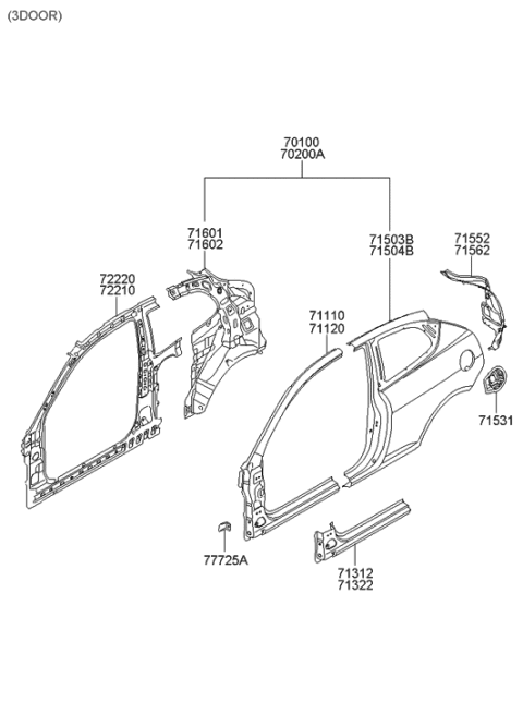 2005 Hyundai Accent New Body Style Side Body Panel Diagram 1