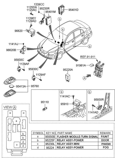 2006 Hyundai Accent Cigar Lighter Assembly Diagram for 95110-1G000