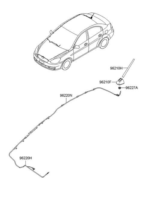 2005 Hyundai Accent Roof Antenna Assembly Diagram for 96200-1E011