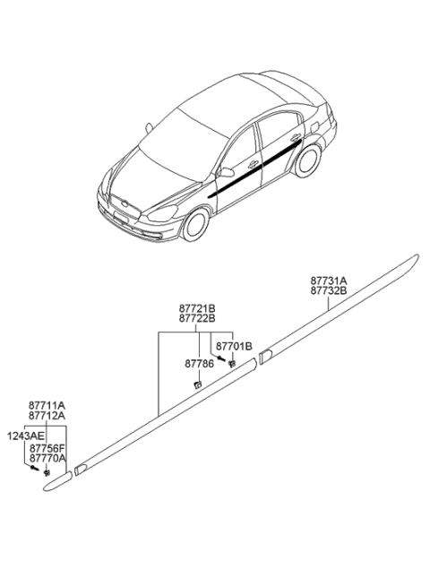 2006 Hyundai Accent Body Side Moulding Diagram