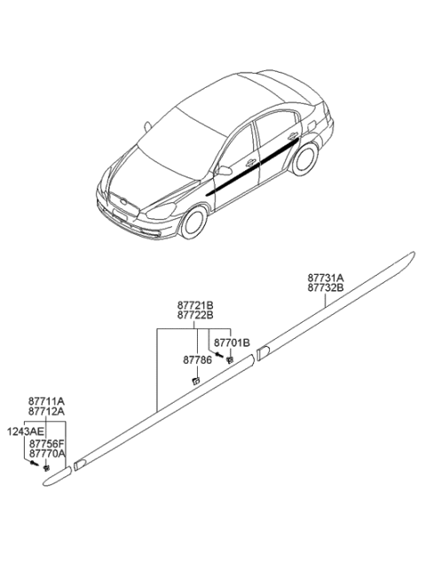 2005 Hyundai Accent New Body Style Body Side Moulding Diagram