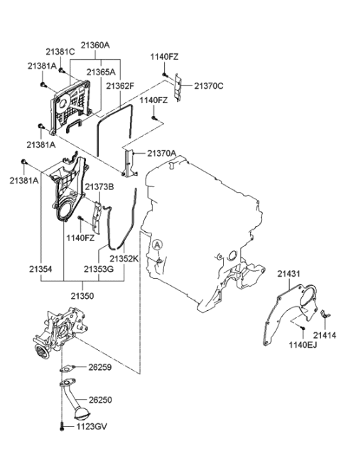 2005 Hyundai Accent New Body Style Timing Cover & Oil Pump Diagram