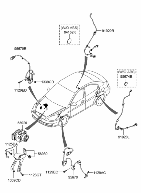 2005 Hyundai Accent Sensor Assembly-Abs Front Wheel ,R Diagram for 95671-1E000