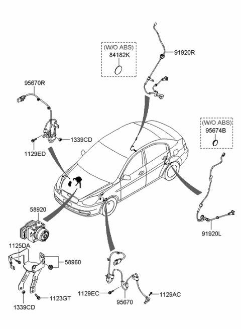 2005 Hyundai Accent Cable Assembly-ABS.EXT,RH Diagram for 91921-1E000