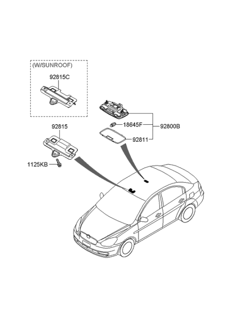 2006 Hyundai Accent Bracket-Overhead Console Lamp Mounting Diagram for 92820-1E300