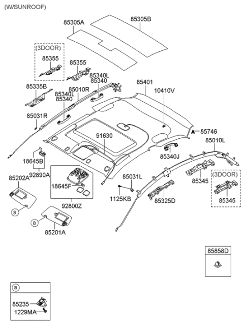 2006 Hyundai Accent Sunvisor & Head Lining Diagram 2