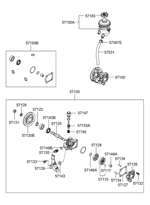 2006 Hyundai Accent Seal Kit-Power Steering Oil Pump Diagram for 57150-1EA00