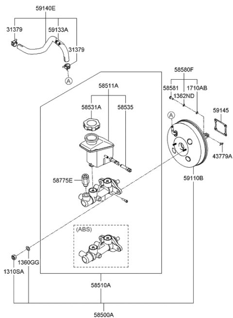 2005 Hyundai Accent New Body Style Brake Master Cylinder & Booster Diagram