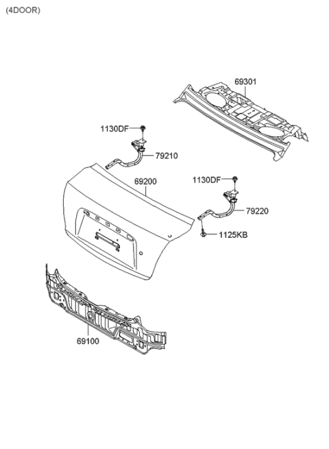 2005 Hyundai Accent New Body Style Trunk Lid & Back Panel Diagram